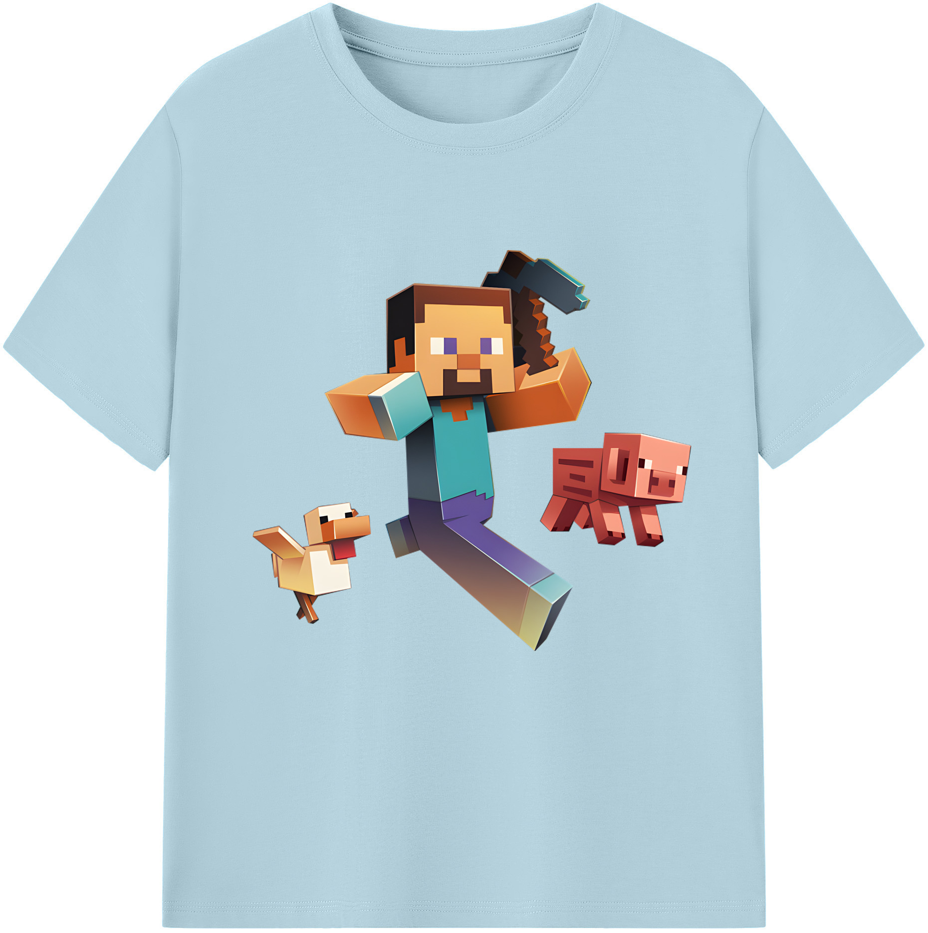 （画像用） マインクラフト ブロックの世界 Minecraft MC Block world 綿100％半袖Tシャツ（フロントプリント）